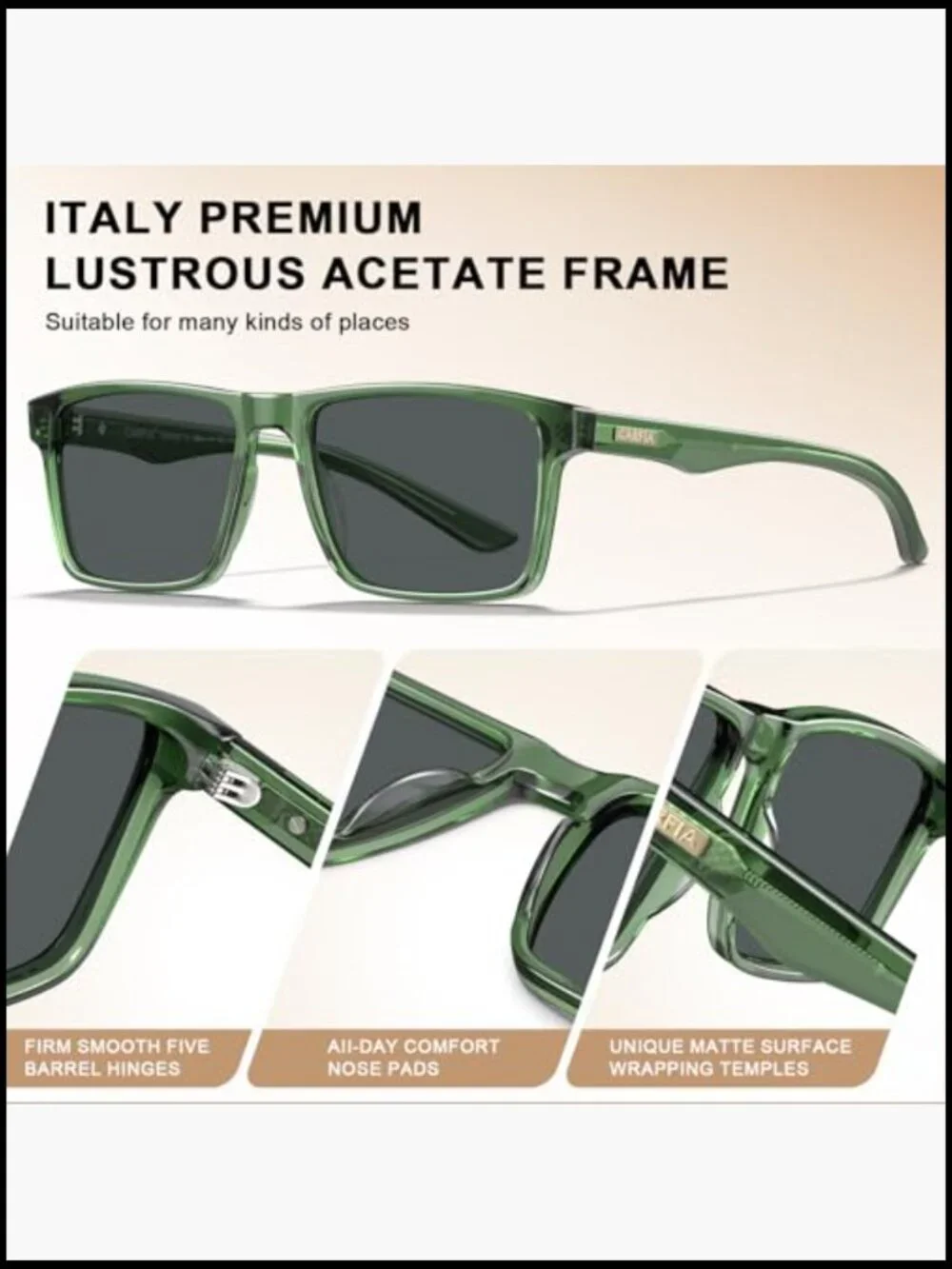 Retro Square Acetate Wrap Around Polarized Sunglasses